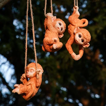 Pastorală Swinging Maimuță Rășină Pandantiv Podoabe Aspect Peisaj Figurine Ambarcațiuni Curte Cu Grădină, Balcon Sculptura Decor