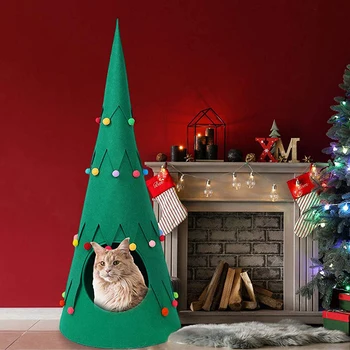 Animal De Casă Pisică Câine De Casa Pom De Crăciun Forma Cat Cuib Cald De Dormit Pat De Companie Cort Pentru Decor Acasă 2