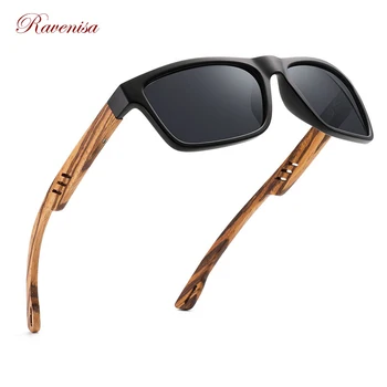 Ravenisa Mens Lemn ochelari de Soare Polarizat Pătrat Protectie UV Albastru Ochelari de Soare oculos de sol masculino