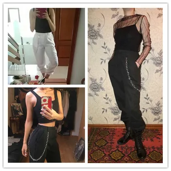 BKLD Vara 2019 Femeie Înaltă Talie Pantaloni Harem de Femei de Moda Slim Culoare Solidă Pantaloni Lungi Hip Hop Gâfâi Streetwear Cu Lanțuri 0
