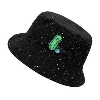 Moda bumbac Străin broderie Găleată Pălărie de călătorie în aer liber pălării de Soare extraterestru Capac Bărbați și Femei Pescar capace panama