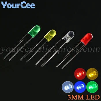 100buc 3mm LED-Diodă Emițătoare de Lumină Kit Galben alb Roșu Albastru Verde Culoare Bec Lampa Set 3V Diode PCB Sortiment