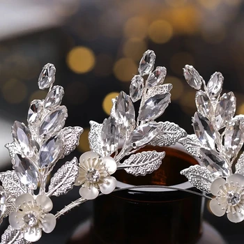 De lux de Culoare Argintie Floare Frunze Bentițe pentru Mireasa Nunta Coroana de Cristal & Diademe Cap Frizură Accesorii de Par de Nunta