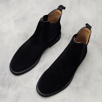 Plus dimensiune bărbați moda chelsea cizme moi original pantofi din piele neagră de cowboy, cizme de primavara toamna glezna botas masculinas zapatos