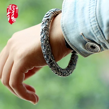999 argint deschidere de aur hoop brățară de mana xiangyun trimite prietena moda bijuterii etnice vânt 0