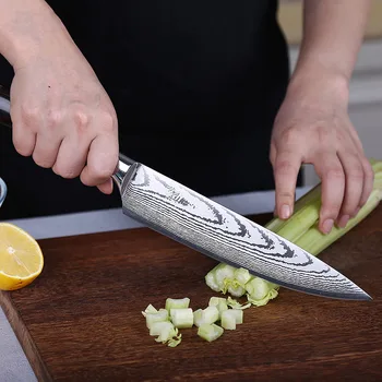 Laser model Cuțit de Bucătărie de 8 inch Profesională Bucătar Japonez Cuțite din Oțel Inoxidabil de Calitate Full Tang Satâr Slicer