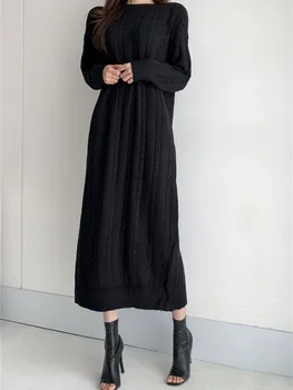 Tricotate Coreean De Iarnă Elegant 2022 Solidă Pulover Rochie Femei Gros De Epocă Rochii De Femeie Îmbrăcăminte Călduroasă De Toamnă Vestido Feminino 1