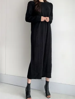 Tricotate Coreean De Iarnă Elegant 2022 Solidă Pulover Rochie Femei Gros De Epocă Rochii De Femeie Îmbrăcăminte Călduroasă De Toamnă Vestido Feminino 4