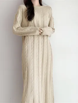 Tricotate Coreean De Iarnă Elegant 2022 Solidă Pulover Rochie Femei Gros De Epocă Rochii De Femeie Îmbrăcăminte Călduroasă De Toamnă Vestido Feminino 5