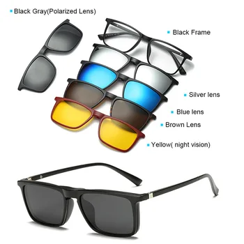 5 În 1 Noi Bărbați Femei Polarizate Optice, Magnetice, ochelari de Soare Clip Magnet Clip pe ochelari de Soare Clip de pe Piața de Moda Ochelari de vedere Fram