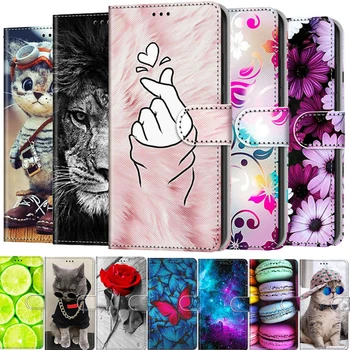 Flip Cazul în care Telefonul Pentru Huawei Honor 7S 8S 9S 8 9 10 20 9A 9C 8X 8A Pictat din Piele Carte de Portofel Titularului Stand Book Cover Cat de Flori