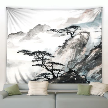 Cerneală Chineză Se Spală Pictura Peisaj Tapiserie De Pe Perete Răsărit De Soare Pline De Culoare Boem Cameră Simplă Dormitor Fundal Decor Pătură 0