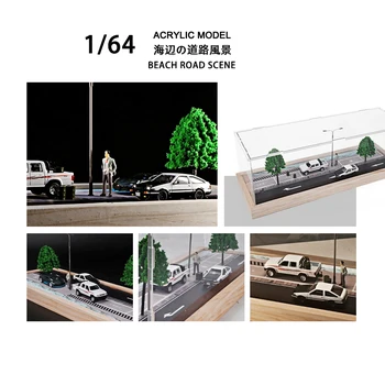 Diorama 1 64 Garaj pentru Hot Wheels Display Model de Masina Beach Road Scena Parcare HD Acril Praf Bază de Lemn de Colectare Cutie NOU
