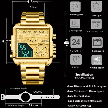 BOAMIGO de Top de Brand de Moda de Lux pentru Bărbați Ceasuri de Aur din Oțel Pătrat Sport Digital Analogic Mari din Cuarț pentru Om relogio masculino