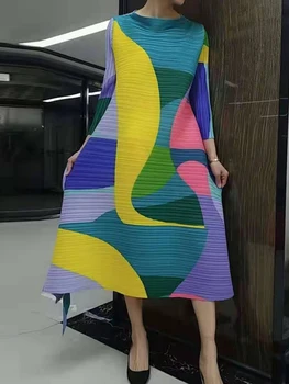 CHICEVER Mozaic Lovit de Culoare Rochii Pentru Femei Stand de Guler cu Maneci Lungi Falduri Temperament Rochie de sex Feminin de Îmbrăcăminte de Primăvară 2022 Noi 4