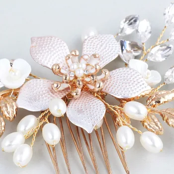 Boho Culoare De Aur Florale De Mireasa Pieptene Parul Bucată Perle Femei Bijuterii Handmade Cristal Nunta Bal Caciula Accesorii