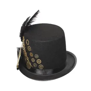 Steampunk Pălărie cu Aripi, roți Dințate, Pene Negre, Pălărie de Top Industriale Vârstă Costum