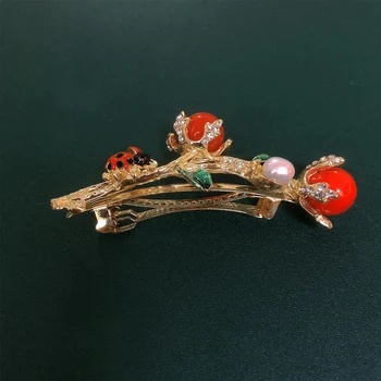 Muylinda Gărgăriță Drăguț Roșii Cherry Ac de păr de apă Dulce Pearl cu Frunze si Cristale Agrafe de par Accesorii de Par pentru Femei Cadouri