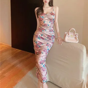 Șansă reală 2021 noua moda doamnelor subțire sexy backless falduri sling mid-lungime baza de vacanță rochie stil