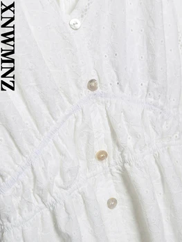 XNWMNZ 2022 Femei de Moda Decupaj Brodate Rochie Mini Vintage Short Sleeve V-Neck Elastic Talie Cravată Înapoi de sex Feminin Rochie Chic