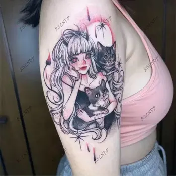 Impermeabil Tatuaj Temporar Autocolant Anime Drăguț Dragoste Inima Pahare Fata Ursul Desene animate Fals Tatuaj Flash Tatuaj de Arta pentru Femei Barbati