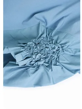 [MEM] Femei Albastru Cutat Neregulate de Dimensiuni Mari Casual T-shirt Noi Gât Rotund Maneca Scurta Mareea Moda Primavara-Vara 2023 1DE9138