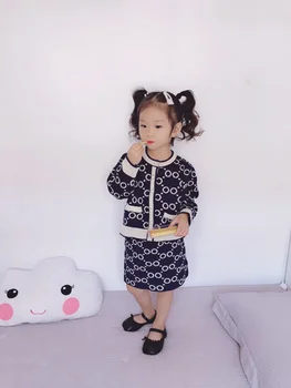 Copilul Fete Iarna Single-breasted Pulover Tricotate Pulover Roz + Fusta Scurta 2 buc coreean Fusta Copilul de Primăvară de Toamnă Copil Haine