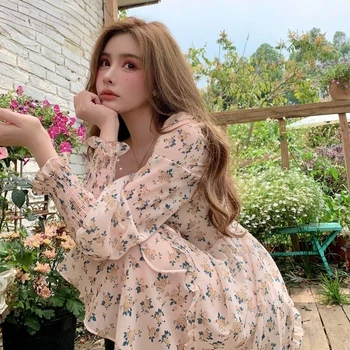 Rochie Floral pentru Femei coreeană Stil Elegant Gât Pătrat Femei Rochie de Moda Puff Maneca Unduiri Rochie Rochii Elegante pentru Femei Haina