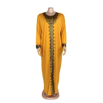 Stil musulman Ol Temperament Femei Întinde Pânză Halat Gât Rotund Mare Swing Dress