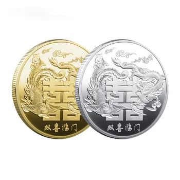 Spune Fu Lu Shou Cai Cultura Tradițională Chineză de Colectare Noroc Dublu Sosesc Cu Dragon si Phoenix Monedă Comemorativă