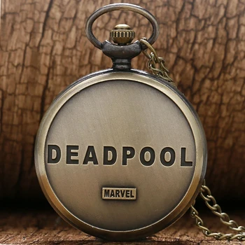 Marvel Deadpool Comic Negru de Epocă Cuarț Ceas de Buzunar Desene animate Tare Fob Lanț Pandantiv Ceas Cosplay Cadouri pentru Barbati, Femei Fani