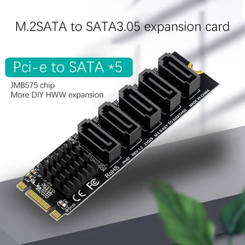 M. 2 unitati solid state B-Cheie Sata la SATA 5 Port Card de Expansiune 6Gbps Card de Expansiune JMB585 Chipset Suport SSD si HDD 3