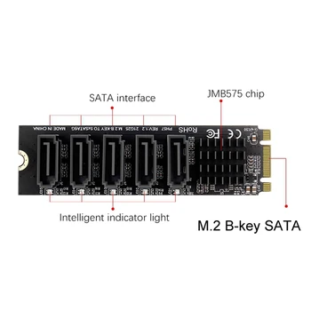 M. 2 unitati solid state B-Cheie Sata la SATA 5 Port Card de Expansiune 6Gbps Card de Expansiune JMB585 Chipset Suport SSD si HDD 5
