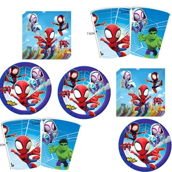 60pcs/lot Spider-Gwen Spiderman Temă Petrecere de Aniversare Fericită Farfurii Pahare Servetele Copil de Dus Copii Favoruri Decora Set Tacamuri