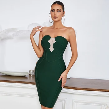 2022 Nou Designer Verde Femei Sexy Strapless Rochie Bodycon Mini-Nul Bandajul de pe Umărul Moda Club de noapte, Petrecere Tinuta