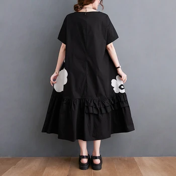 COIGARSAM Imprimare Femei rochie Lunga de Vara Noi Rochii Largi Mare Alb Negru 3208