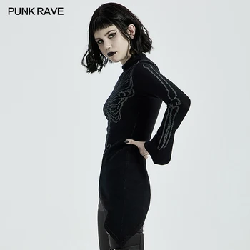 PUNK RAVE Femei in stil Gotic Întuneric Misterios Două Uzură Neregulată Pulovere Guler Înalt Iarna Cald Slim cu Maneca Lunga pulover Pulover 0