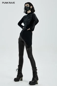 PUNK RAVE Femei in stil Gotic Întuneric Misterios Două Uzură Neregulată Pulovere Guler Înalt Iarna Cald Slim cu Maneca Lunga pulover Pulover 1