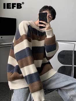IEFB Barbati Dungi Mozaic VintageSweater 2023 Toamna Iarna Noi Gât Rotund Kintting Topuri cu Guler Rotund-coreean Valul Kinttwear