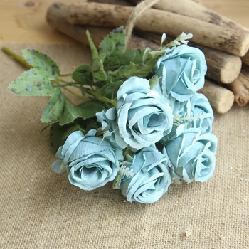 1 Buchet albastru Flori Artificiale Bujor Ceai de Trandafiri de Toamnă Mătase Flori False pentru DIY Living Home Garden Decor de Nunta