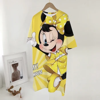 Disney Minnie Mouse 2022 Vara Noi de Sosire Print cu Maneci Scurte Vrac Rochie T-shirt, tricou Femei Rochie pentru femei