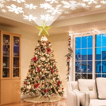 Pomul de Crăciun 3D Topper Stele LED Fulg de nea Proiector Copac Xmas Rotație Lumina de Noapte Petrecere de Craciun Decor Ornamente Cu Plug