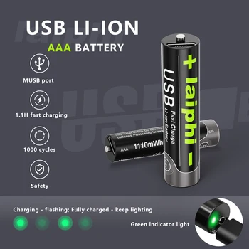 1.5 V USB AAA acumulator litiu-ion 1110mwh capacitate litiu-polimer reîncărcabilă litiu usb baterie aaa 2