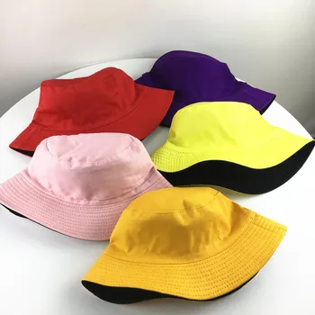 Bumbac Dublu Față de Culoare Solidă Găleată Pălărie Pescar Pălăria în aer liber, de Călătorie Pălărie de Soare Capac Pălării pentru Bărbați și Femei 182 0