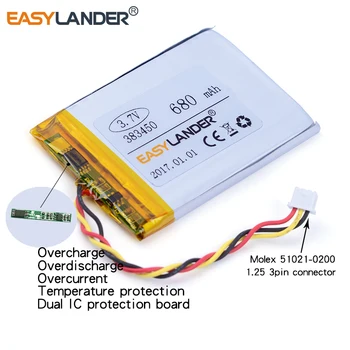 3-sârmă 383450 3.7 V 680mAh Li-Polimer Baterie Li-ion Pentru Trafic recorder electronice parte DIY Streamer siguranță GPS, MP4 MP3 DVR