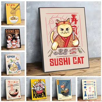 Mâncare Japoneză Sushi Amuzant Ramen Taitei Postere De Perete De Arta, Printuri De Bucătărie Arta Panza Pictura Imagini Pentru Living Decor Acasă