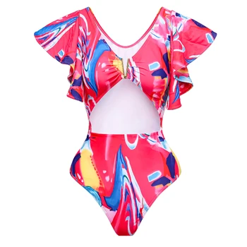 Moda de Imprimare Color Gol-O singură Bucată de costume de Baie Elegant Slim Beachwear Curea Sifon Acoperi Talie Inalta Femei fără Sudură Costume de baie