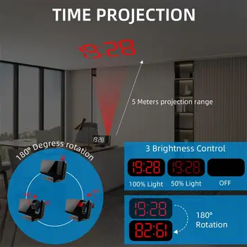 7.4 Inch Led Proiector Digital Snooze Ceas Acril Oglindă Dublă Ceasuri de Alarmă Proiecție de Trezire Ceas pentru Acasă Inteligent Electronice
