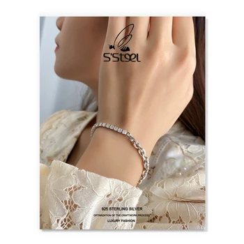 S ' STEEL Zircon Bratari Cadou Pentru Femei de Argint 925 de Lux Personalizate Lanț Brățară Joyeria Fina Para Mujer de Bijuterii