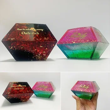 1 Set Patrulater Trapez Jumătate Piramida Cutie De Depozitare Cristal Rășină Epoxidică Mucegai Cu 2 Stil De Autocolante Mici, Placă De Mucegai Silicon